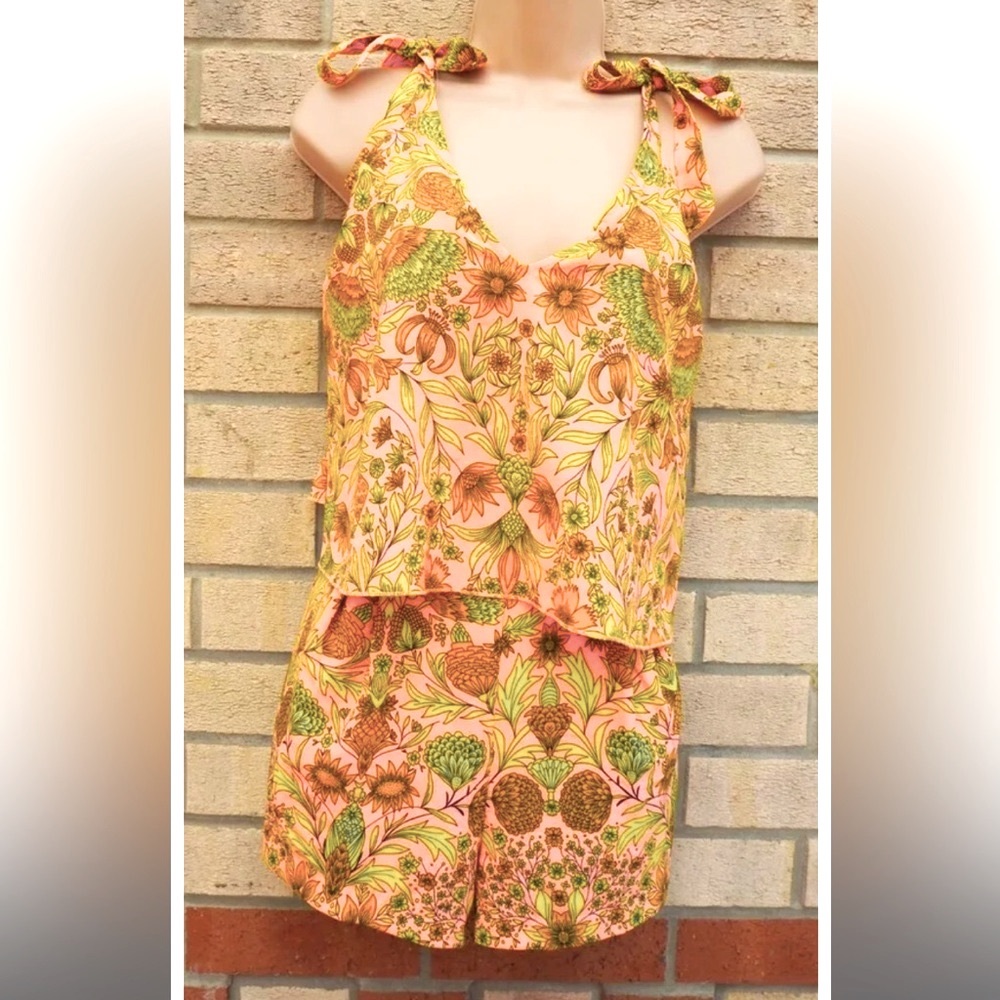 H&M pink and green floral romper size XS
